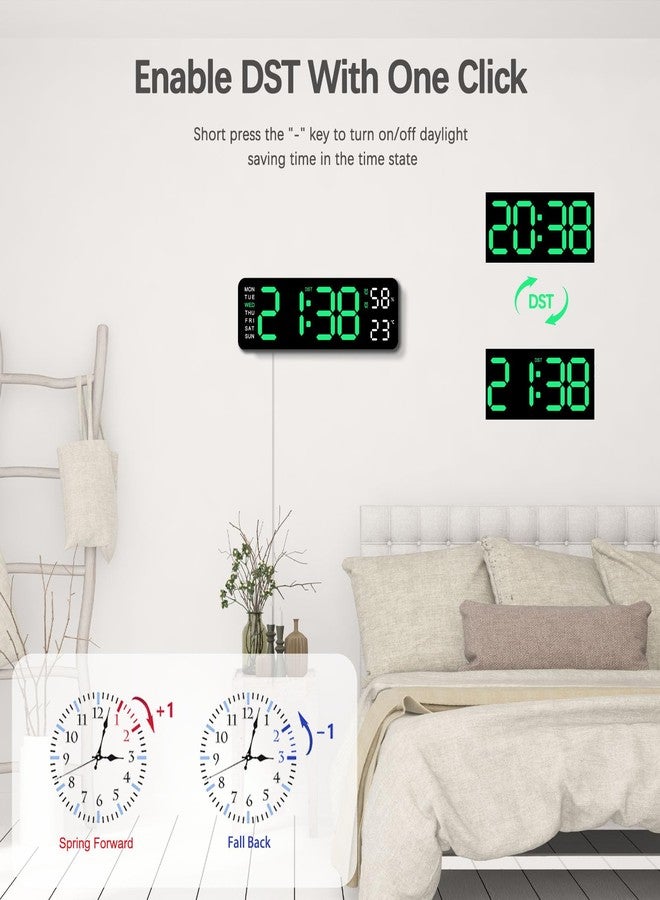 JoFomp Digital Wall Clock Large Display, 9" LED Wall Clocks for Living Room Decor, Digital Clock with Temperature/DST/Auto-Dimming/Humidity/Snooze - 12/24H, Silent Digital Clocks for Seniors Kids - Image 4