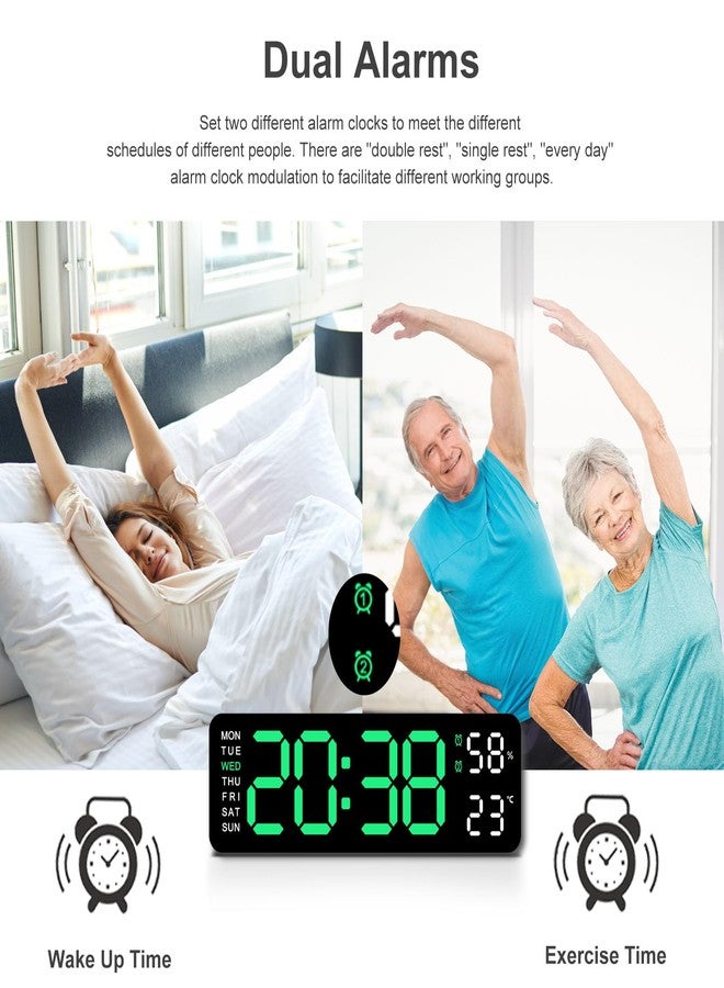 JoFomp Digital Wall Clock Large Display, 9" LED Wall Clocks for Living Room Decor, Digital Clock with Temperature/DST/Auto-Dimming/Humidity/Snooze - 12/24H, Silent Digital Clocks for Seniors Kids - Image 5