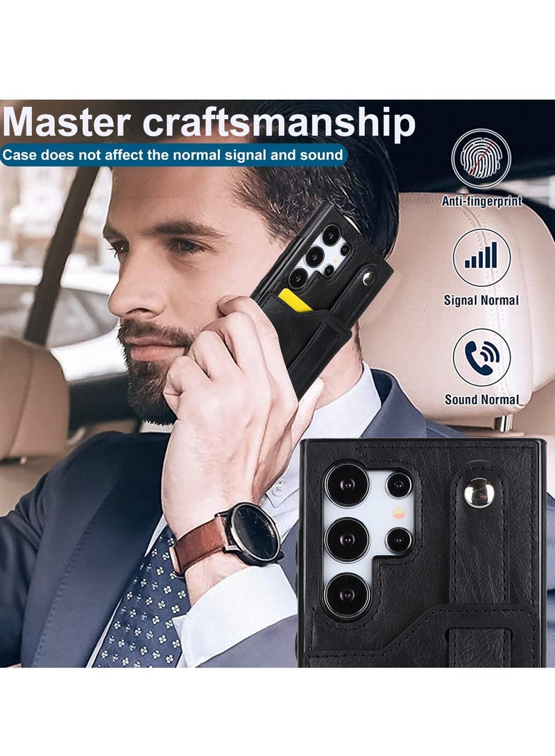 Compatible With For Samsung Galaxy S22 Ultra Wallet Case with Kickstand,Wrist Strap Hand Holder Cover with Card Slots Holder Shokcproof Case for Samsung Galaxy S22 Ultra(Black)