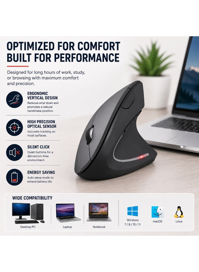 جي ديل ماوس لاسلكي عمودي مريح W925، ماوس عمودي مريح USB 2.4 جيجا هرتز، 800/1200 /1600 نقطة في البوصة، لأجهزة الكمبيوتر المحمولة وسطح المكتب والكمبيوتر الشخصي والكمبيوتر المحمول - Image 3