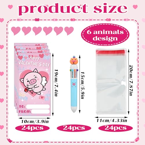 Glenmal 24 Pack Valentines Day Gifts for Kids Classroom Valentines Stationery Gift with Cards Multicolor Ballpoint Pen Opp Bags Bulk Valentine Party Favors for Kids Exchange Prize - Image 5