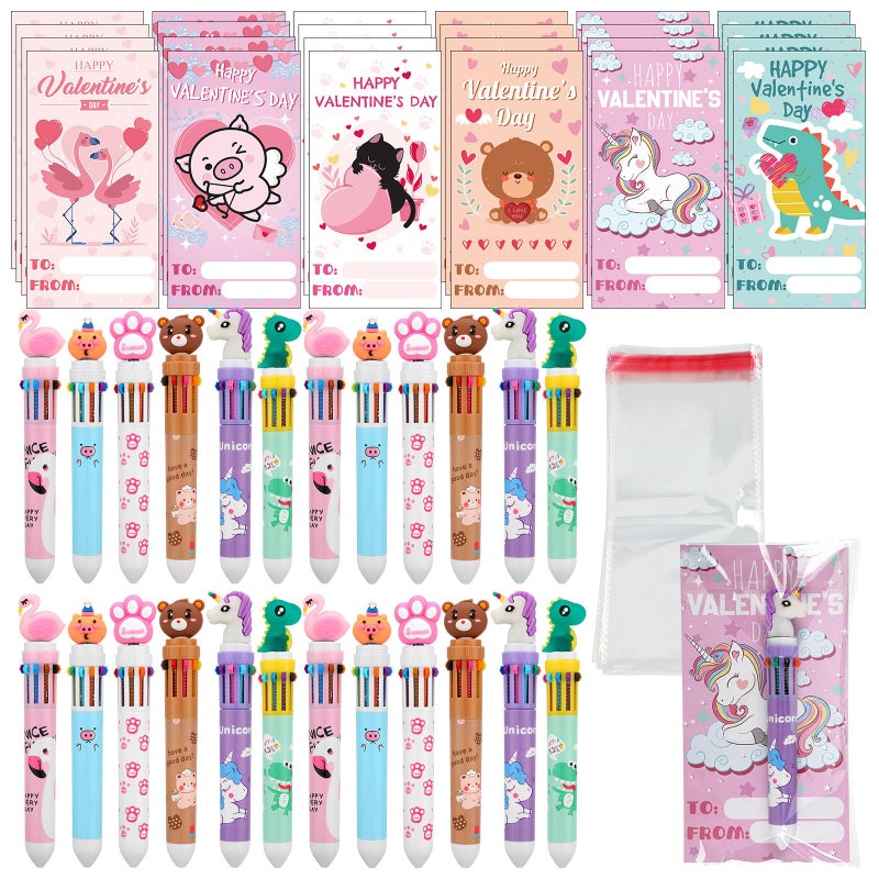 Glenmal 24 Pack Valentines Day Gifts for Kids Classroom Valentines Stationery Gift with Cards Multicolor Ballpoint Pen Opp Bags Bulk Valentine Party Favors for Kids Exchange Prize - Image 3