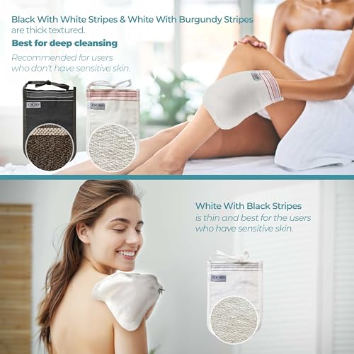Cacala Turkish Exfoliating Gloves – Face & Body Exfoliation Mitts - Bath Hammam Spa Exfoliator Kese Glove - Body Scrub Glove to Remove Dead Skin – Brighten & Soften Skin – 4Pcs (White & Black) - Image 2