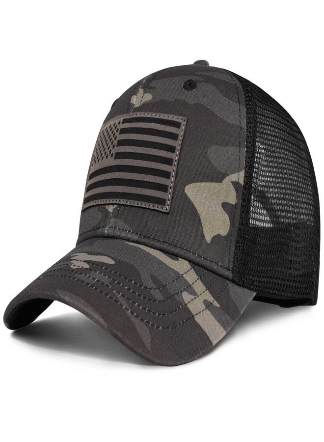 MixYoke American Flag Trucker Hat - Snapback Hats for Men Women Baseball Cap - Breathable Mesh & Adjustable Fit for Casual Wear, Dark Camo, One Size - Image 2