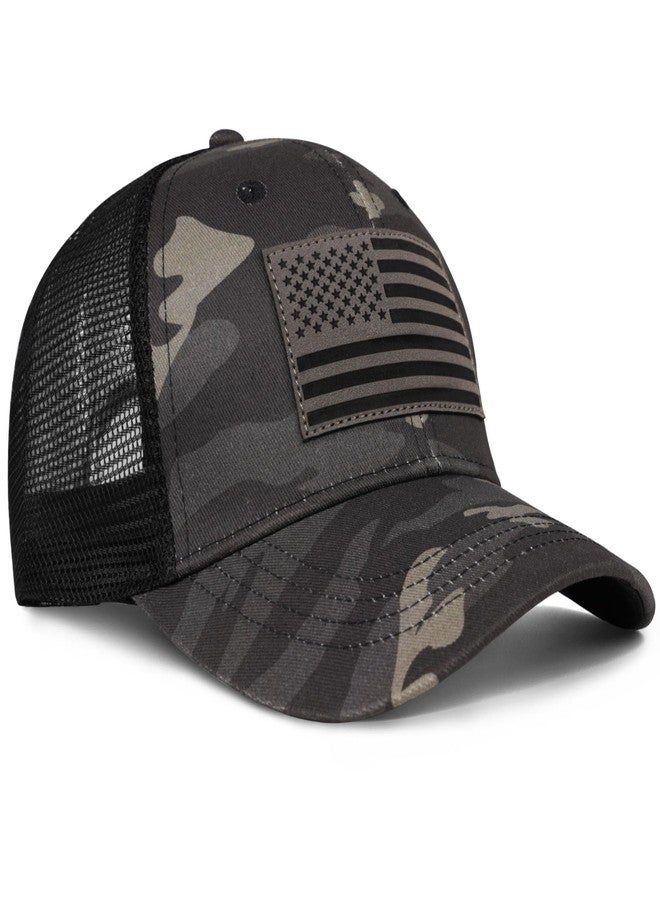 MixYoke American Flag Trucker Hat - Snapback Hats for Men Women Baseball Cap - Breathable Mesh & Adjustable Fit for Casual Wear, Dark Camo, One Size - Image 3