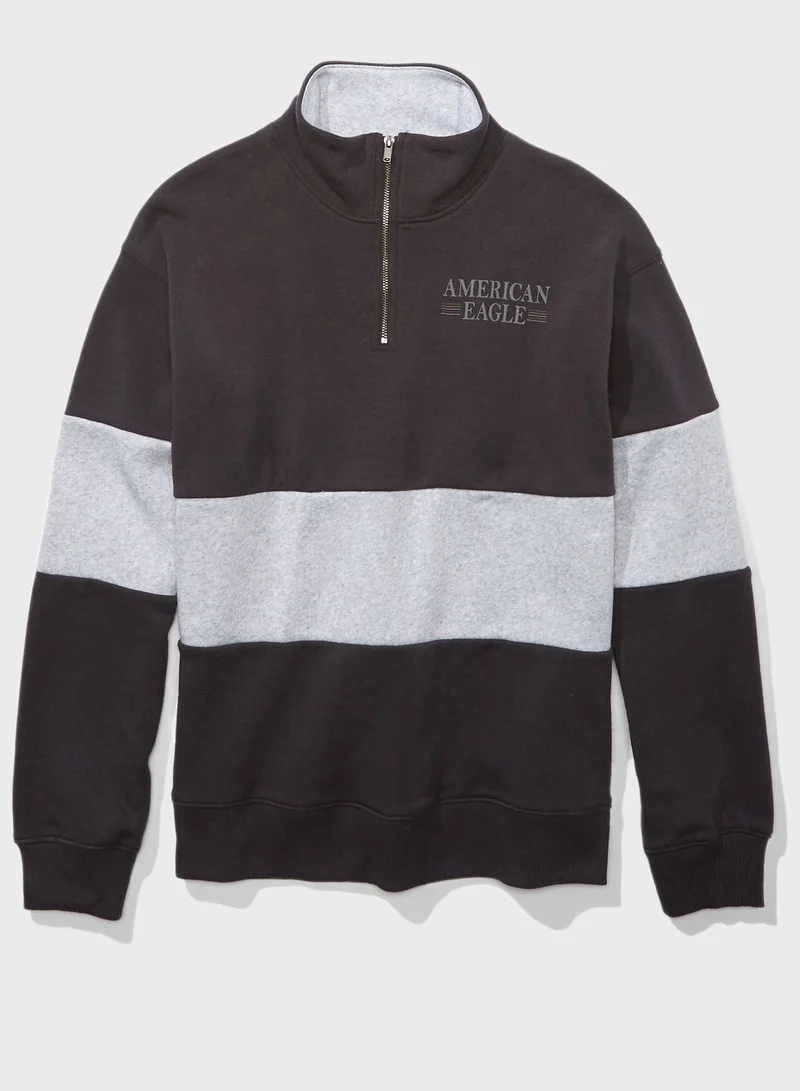 American Eagle Zip Detail Colorblock Sweatshirt