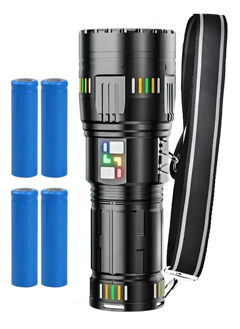 2 in 1 LED Flashlight with Power Bank Luminous Strip 2400mAh 4 Battery 3000M Plus Range Outdoor Flash Light Torch with 5 Color Lenses Type C