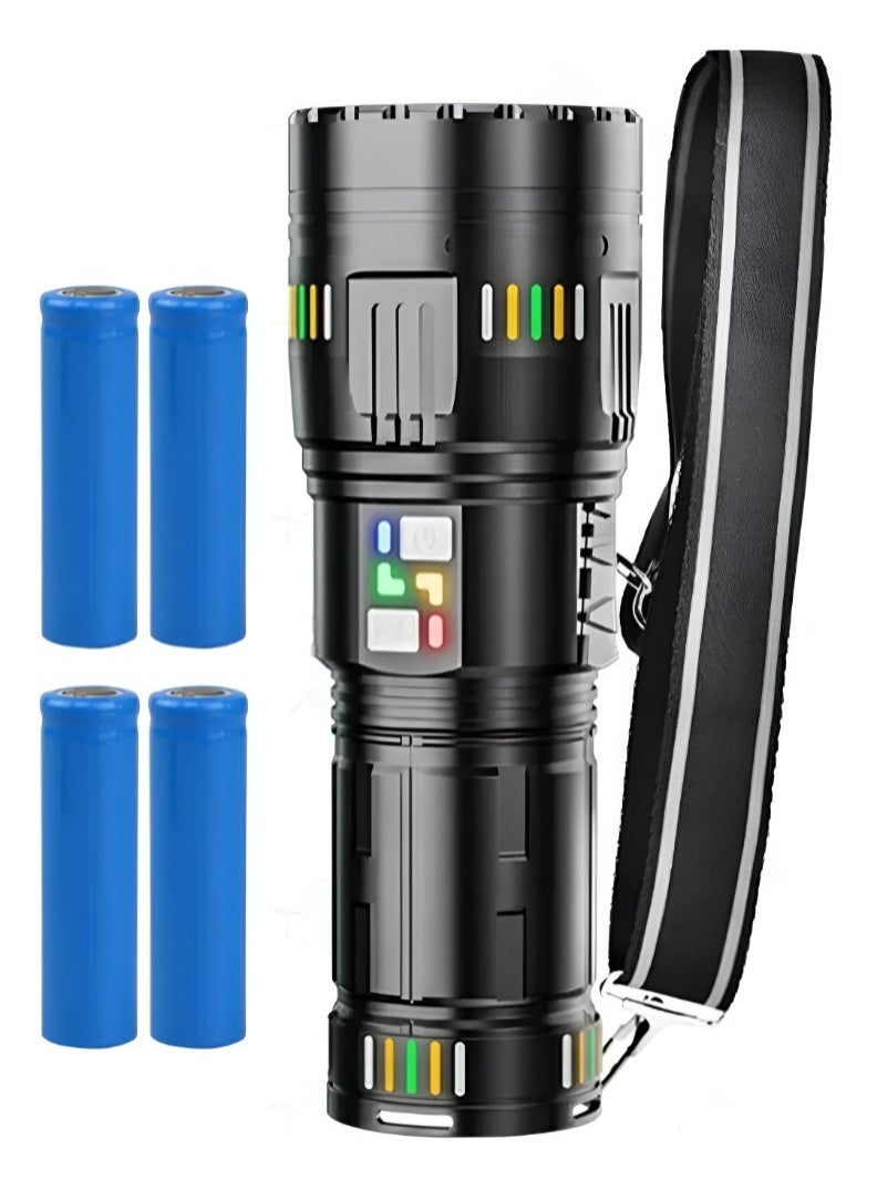 2 in 1 LED Flashlight with Power Bank Luminous Strip 2400mAh 4 Battery 3000M Plus Range Outdoor Flash Light Torch with 5 Color Lenses Type C