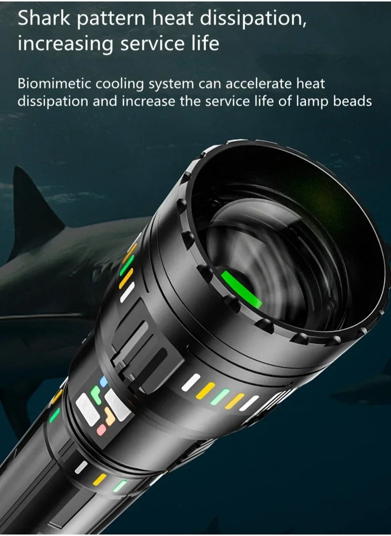 2 in 1 LED Flashlight with Power Bank Luminous Strip 2400mAh 4 Battery 3000M Plus Range Outdoor Flash Light Torch with 5 Color Lenses Type C
