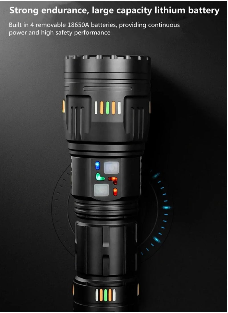 2 in 1 LED Flashlight with Power Bank Luminous Strip 2400mAh 4 Battery 3000M Plus Range Outdoor Flash Light Torch with 5 Color Lenses Type C
