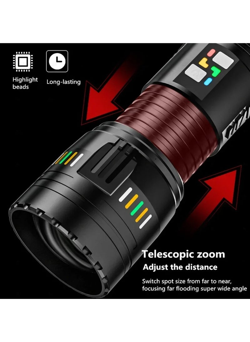 2 in 1 LED Flashlight with Power Bank Luminous Strip 2400mAh 4 Battery 3000M Plus Range Outdoor Flash Light Torch with 5 Color Lenses Type C
