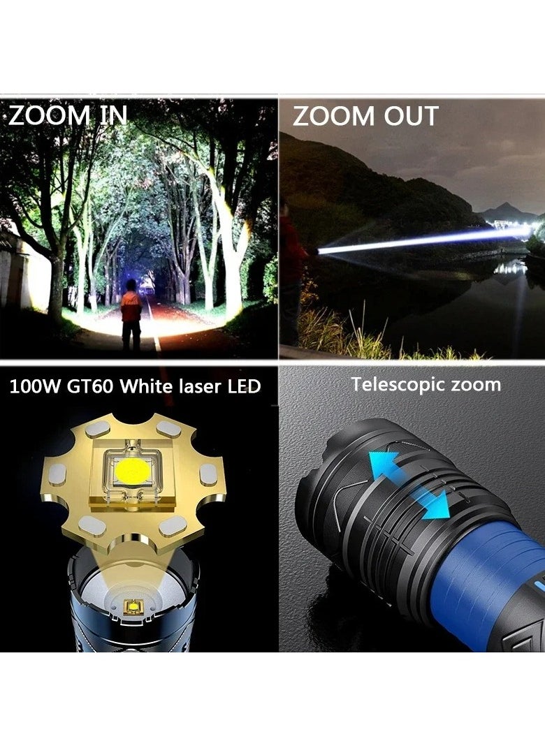 2 in 1 LED Flashlight with Power Bank Luminous Strip 2400mAh 4 Battery 3000M Plus Range Outdoor Flash Light Torch with 5 Color Lenses Type C