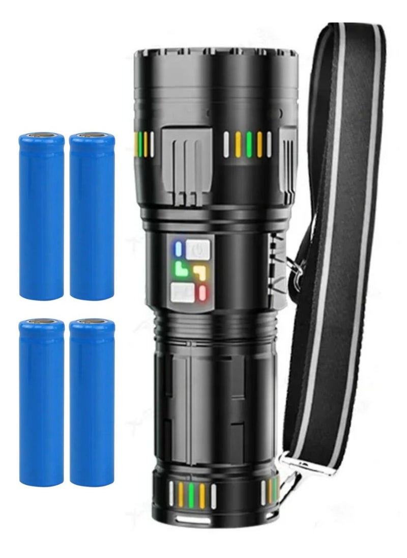 2 in 1 LED Flashlight with Power Bank Luminous Strip 2400mAh 4 Battery 3000M Plus Range Outdoor Flash Light Torch with 5 Color Lenses Type C