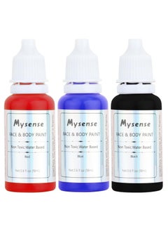 Mysense Mysense Face Body Paint Kit,Water Based Washable Face Paint,Non-toxic Cream Body Paint for Adults and Children Halloween Costume SFX Cosplay Clown Sugar Skull Makeup,Red+Blue+Black,0.6oz/pc  - Image 1