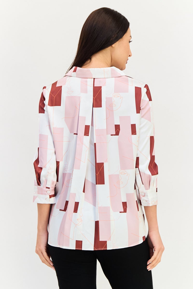 VERO MODA قميص نسائي بأكمام طويلة وطباعة جرافيك، متعدد الألوان - Image 3