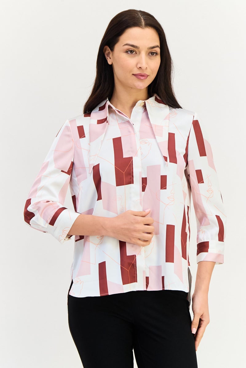 VERO MODA قميص نسائي بأكمام طويلة وطباعة جرافيك، متعدد الألوان - Image 1