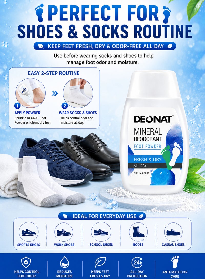 DEONAT Pack of 1 DEONAT Mineral Deodorant Foot Powder 50g Fresh and Dry All Day Anti-Malodor Foot Powder Helps Control Foot Odor Reduce Foot Perspiration Keep Feet Fresh and Comfortable Daily Foot Care for Men and Women - Image 5