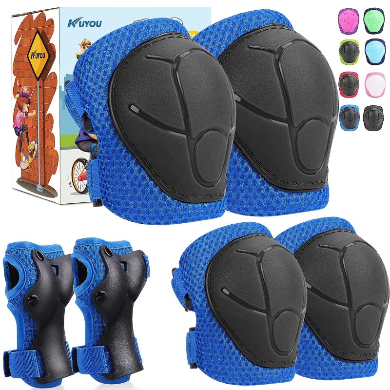KUYOU Kids Knee Pads Elbow Pads Guards Protective Gear Set Safety Gear for Roller Skates Cycling BMX Bike Skateboard Inline Skatings Scooter Riding Sports. Blue - Image 1