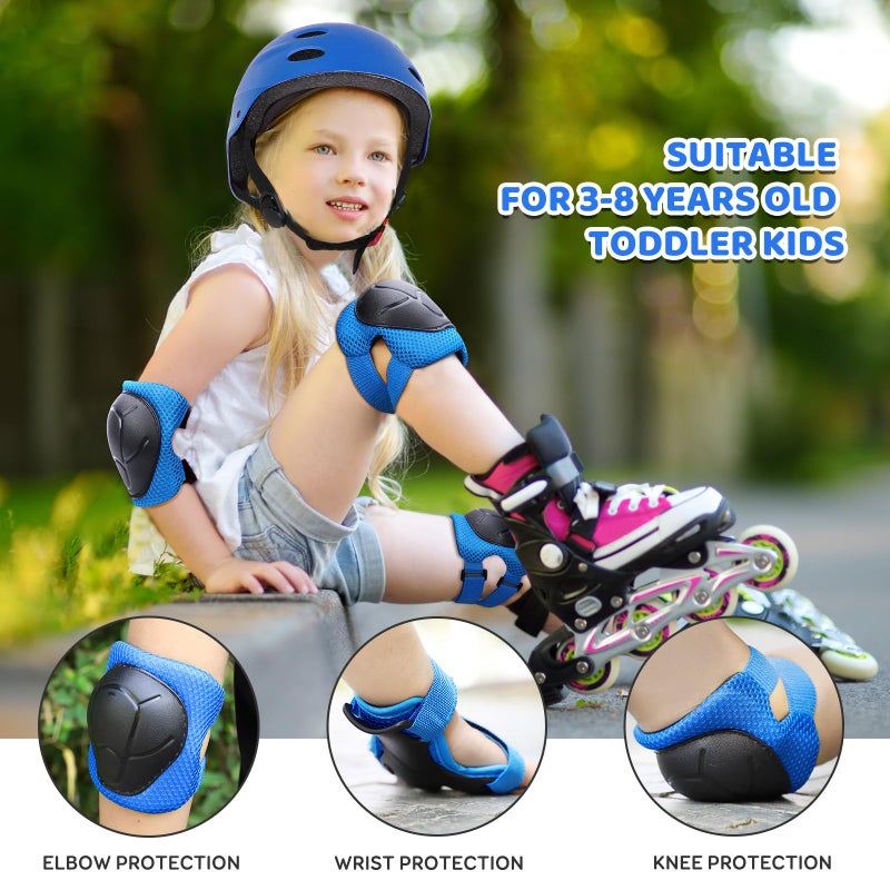 KUYOU Kids Knee Pads Elbow Pads Guards Protective Gear Set Safety Gear for Roller Skates Cycling BMX Bike Skateboard Inline Skatings Scooter Riding Sports. Blue - Image 2