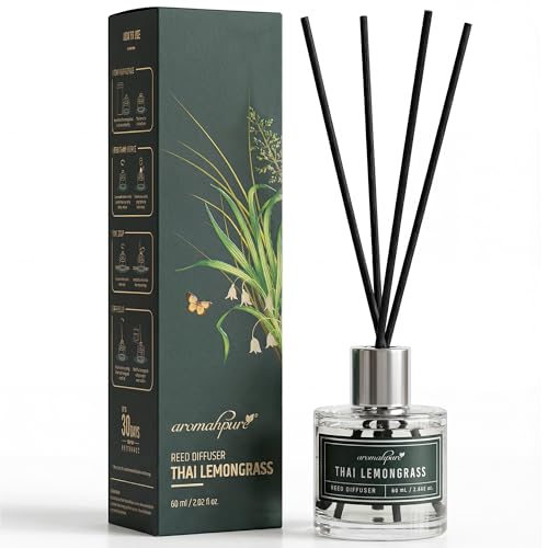 Aromahpure Premium Reed Diffuser Set 60 ML with 4 Fiber Reed Stick | Lemongrass Long Lasting Upto 35 Days | Room Freshener for Bedroom, Washroom, Office | Toxin Free, Aromatherapy, Stress Relief - Image 1