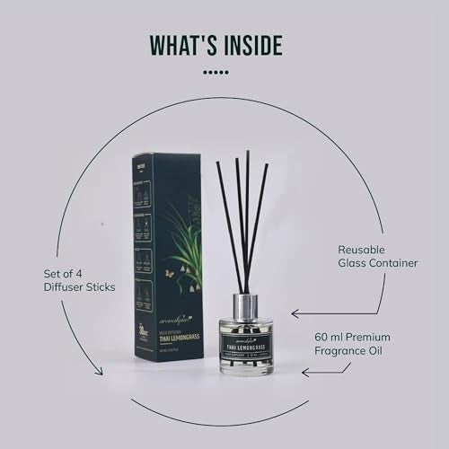 Aromahpure Premium Reed Diffuser Set 60 ML with 4 Fiber Reed Stick | Lemongrass Long Lasting Upto 35 Days | Room Freshener for Bedroom, Washroom, Office | Toxin Free, Aromatherapy, Stress Relief - Image 4