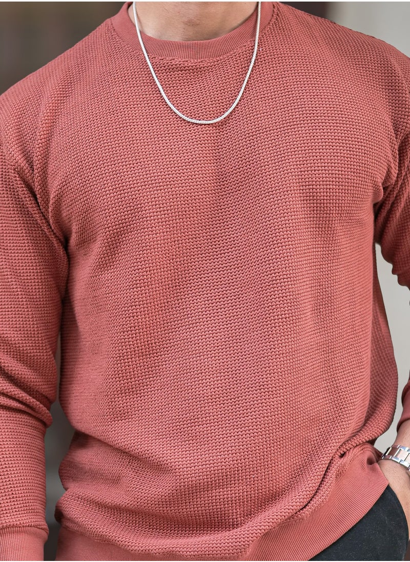 Maniac Maniac Men Solid Round Neck Full Sleeve Rust Cotton Sweatshirt  - Image 3