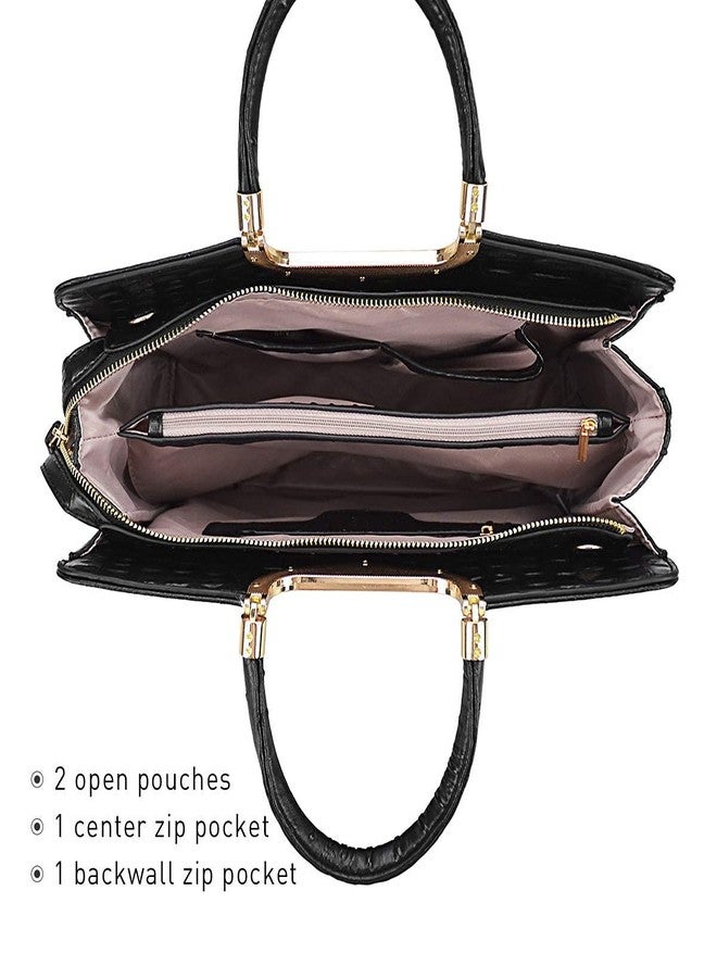 Dasein Womens Handbag Top Handle Shoulder Bag Tote Satchel Purse Work Bag with Matching Wallet, 3-ostrich Black, average - Image 5