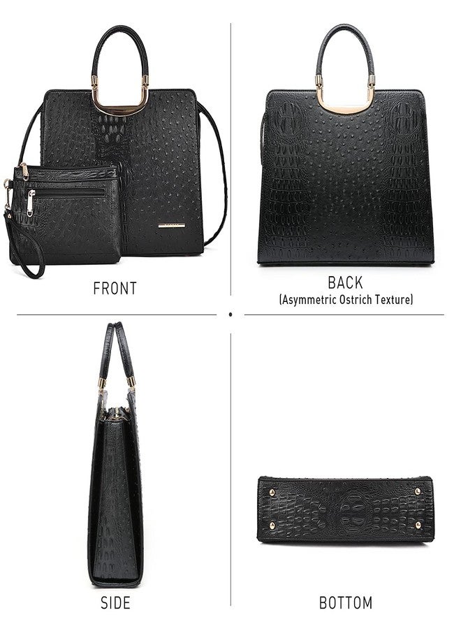 Dasein Womens Handbag Top Handle Shoulder Bag Tote Satchel Purse Work Bag with Matching Wallet, 3-ostrich Black, average - Image 3