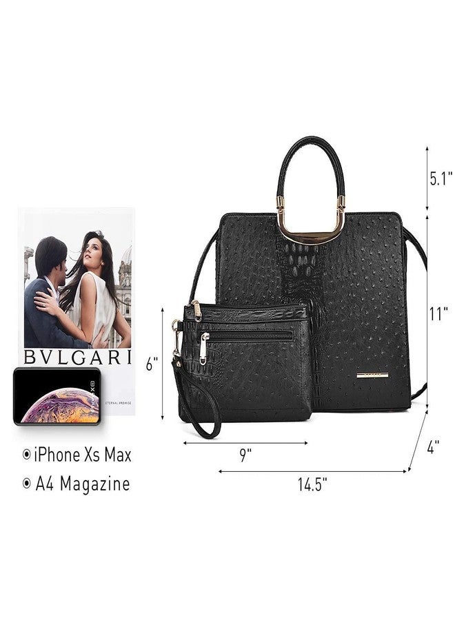 Dasein Womens Handbag Top Handle Shoulder Bag Tote Satchel Purse Work Bag with Matching Wallet, 3-ostrich Black, average - Image 4