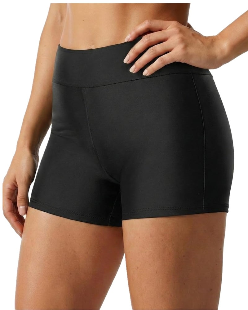 Talisea Womens High Waisted Swim Shorts - 3" Bathing Suit Bottoms Boyshorts Swimsuits Board Shorts with Liner 2025 Black - Image 1