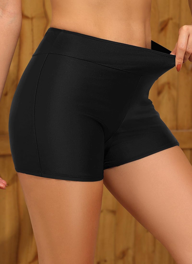Talisea Womens High Waisted Swim Shorts - 3" Bathing Suit Bottoms Boyshorts Swimsuits Board Shorts with Liner 2025 Black - Image 4