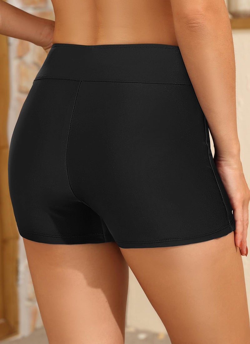 Talisea Womens High Waisted Swim Shorts - 3" Bathing Suit Bottoms Boyshorts Swimsuits Board Shorts with Liner 2025 Black - Image 3