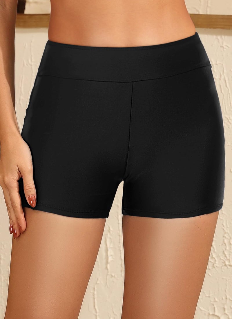 Talisea Womens High Waisted Swim Shorts - 3" Bathing Suit Bottoms Boyshorts Swimsuits Board Shorts with Liner 2025 Black - Image 2
