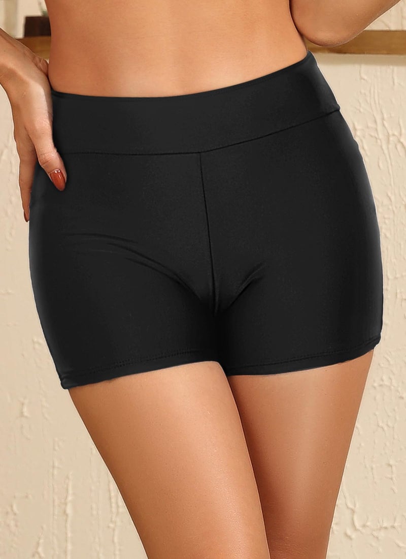 Talisea Womens High Waisted Swim Shorts - 3" Bathing Suit Bottoms Boyshorts Swimsuits Board Shorts with Liner 2025 Black - Image 5