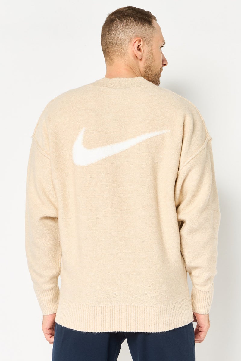 Nike سويت شيرت رياضي للرجال بقصة V مع شعار مطرز، بيج - Image 2