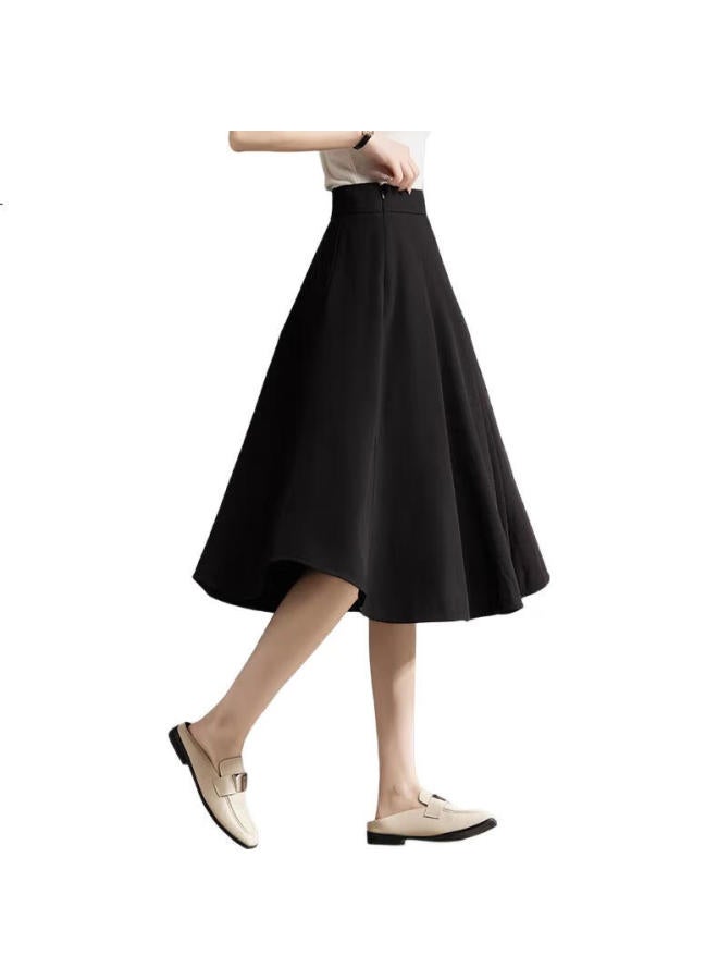 First Application Chushen Women's Fashion High Waist A-line Slimming Commuter Solid Color Ol Big Swing Umbrella Skirt S136b2749 Black 2XL - Image 3