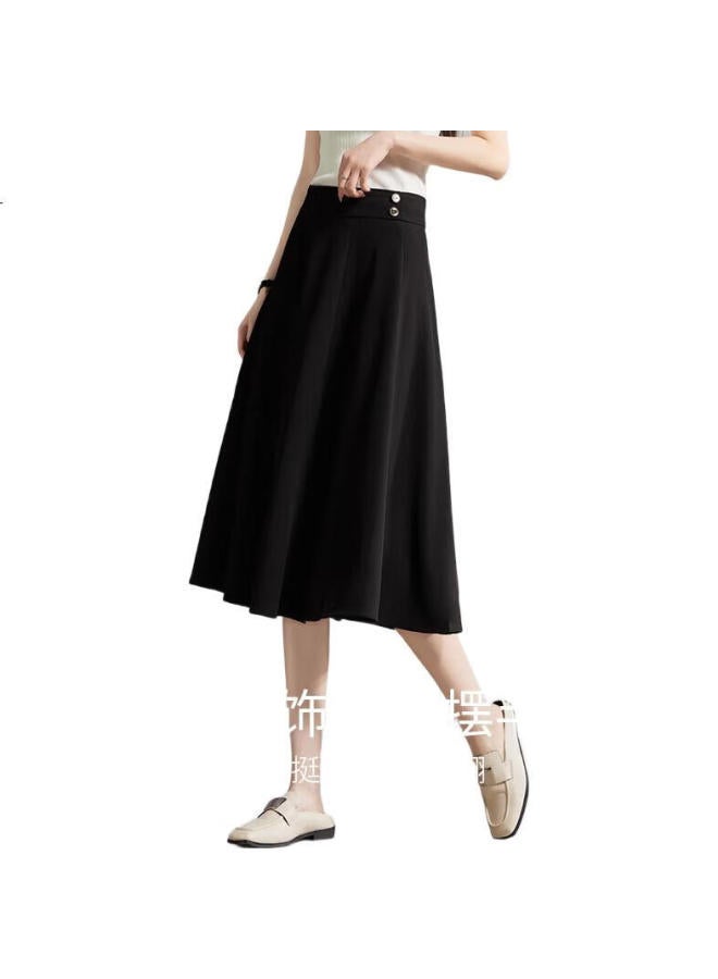 First Application Chushen Women's Fashion High Waist A-line Slimming Commuter Solid Color Ol Big Swing Umbrella Skirt S136b2749 Black 2XL - Image 2