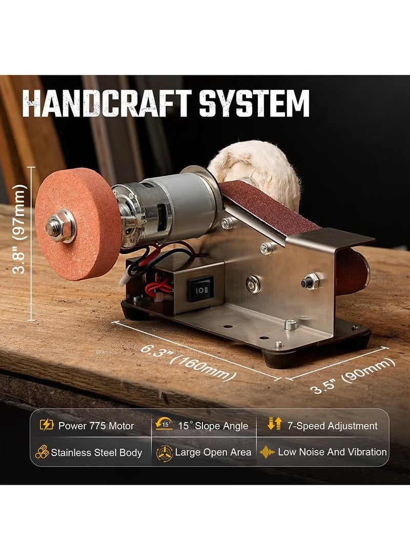 Mini Belt Sanding Machine 7 Speed Adjustable Bench Belt Sander Portable Sanding Machine Kit For Metal Wood DIY Handcraft Tool Sharpening - Image 4