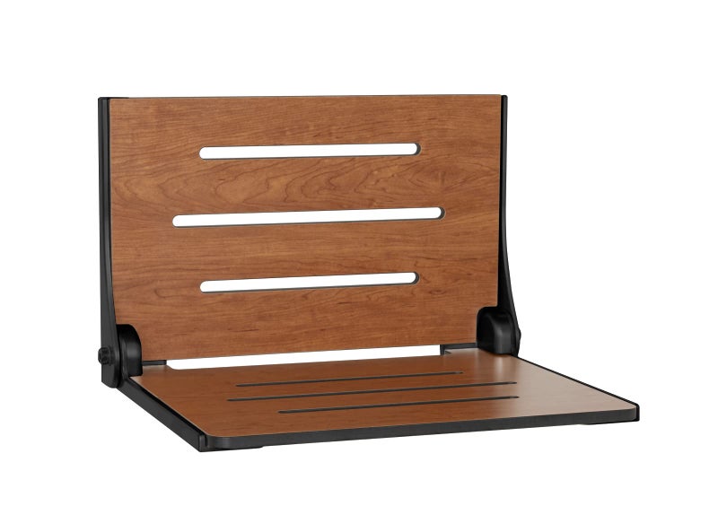 Seachrome Silhouette Folding Wall Mount Shower Bench Seat Rustic Teak Seat with Matte Black Frame SHAF185155PRTSSMB - Image 3