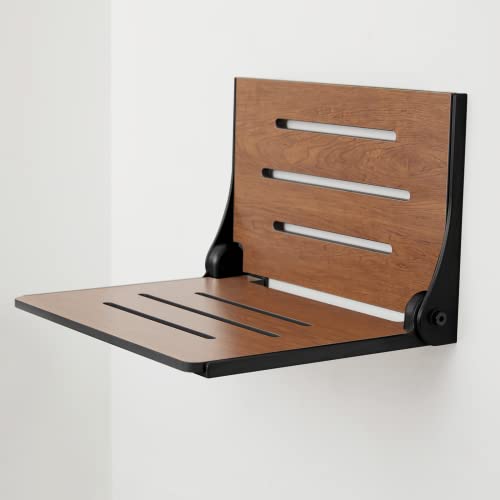 Seachrome Silhouette Folding Wall Mount Shower Bench Seat Rustic Teak Seat with Matte Black Frame SHAF185155PRTSSMB - Image 5