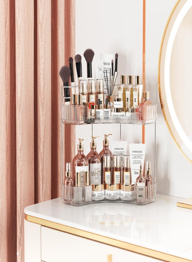 Asayuee 2-Tier Corner Bathroom Counter Organizer with Top Toothbrush Holders,Large Makeup Organizer Countertop with Brush Holder,Skincare Organizers Corner,Exquisite Vanity Organizer(Clear, 2 Tier) - Image 3