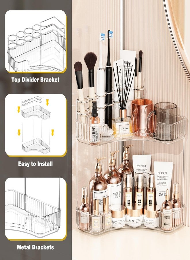 Asayuee 2-Tier Corner Bathroom Counter Organizer with Top Toothbrush Holders,Large Makeup Organizer Countertop with Brush Holder,Skincare Organizers Corner,Exquisite Vanity Organizer(Clear, 2 Tier) - Image 5