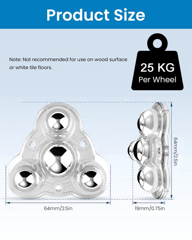 Serplex 4Pcs Self Adhesive Caster Wheels for Furniture Wheels for Small Appliances 24 Inch Steel Swivel Universal Wheel Load Capacity 100KG Per 4 Wheels Appliance Rollers - Image 2