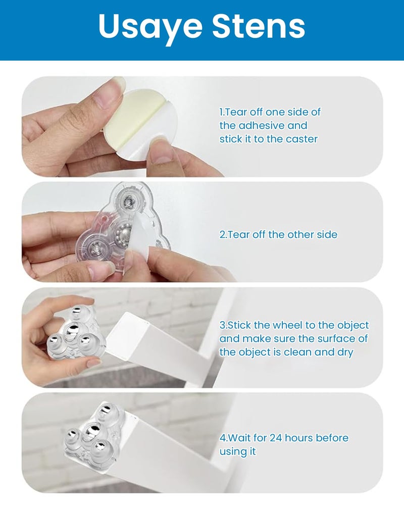 Serplex 4Pcs Self Adhesive Caster Wheels for Furniture Wheels for Small Appliances 24 Inch Steel Swivel Universal Wheel Load Capacity 100KG Per 4 Wheels Appliance Rollers - Image 3