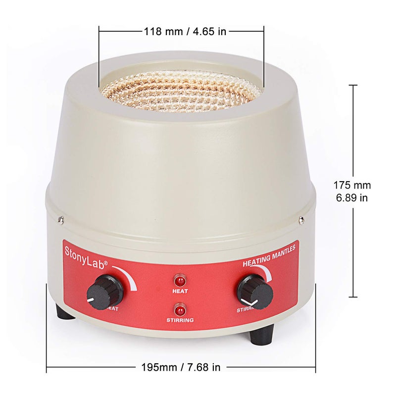 stonylab stonylab Heating Mantle, Heating and Stirring Electromantles Electrothermal Lab Heating Mantle with Magnetic Stirrer 0-1600 RPM Temperature Control 110V/450℃ 250W - 500 ml  - Image 2