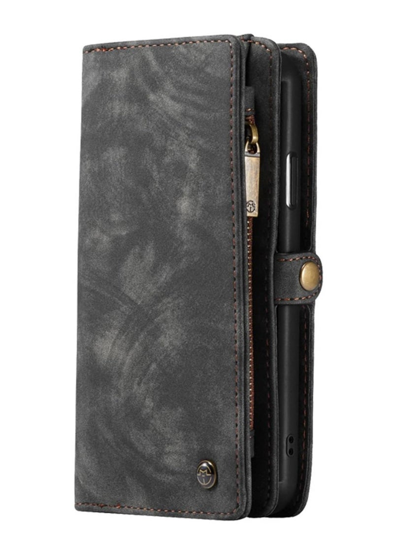 SYOSI Case for iPhone 13/13 Pro/13 Pro Max/13 Mini, Zipper Wallet Kickstand Leather Card Protector Cover with Adjustable Removable Strap, Black, 13 6.1" - Image 1