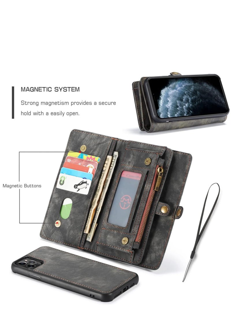 SYOSI Case for iPhone 13/13 Pro/13 Pro Max/13 Mini, Zipper Wallet Kickstand Leather Card Protector Cover with Adjustable Removable Strap, Black, 13 6.1" - Image 4