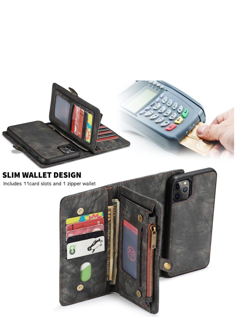 SYOSI Case for iPhone 13/13 Pro/13 Pro Max/13 Mini, Zipper Wallet Kickstand Leather Card Protector Cover with Adjustable Removable Strap, Black, 13 6.1" - Image 5