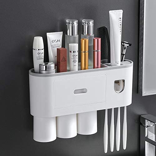 tgopit Toothbrush Holder Wall Mounted, Automatic Toothpaste Dispenser Squeezer Kit with Holders for Bathroom-Shelf Magnetic Cups Toothpaste Holder Drawer Organizer Space Saver Easy to Clean - Image 1