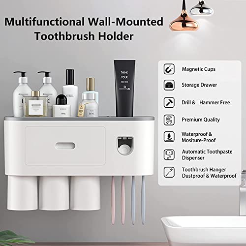 tgopit Toothbrush Holder Wall Mounted, Automatic Toothpaste Dispenser Squeezer Kit with Holders for Bathroom-Shelf Magnetic Cups Toothpaste Holder Drawer Organizer Space Saver Easy to Clean - Image 2